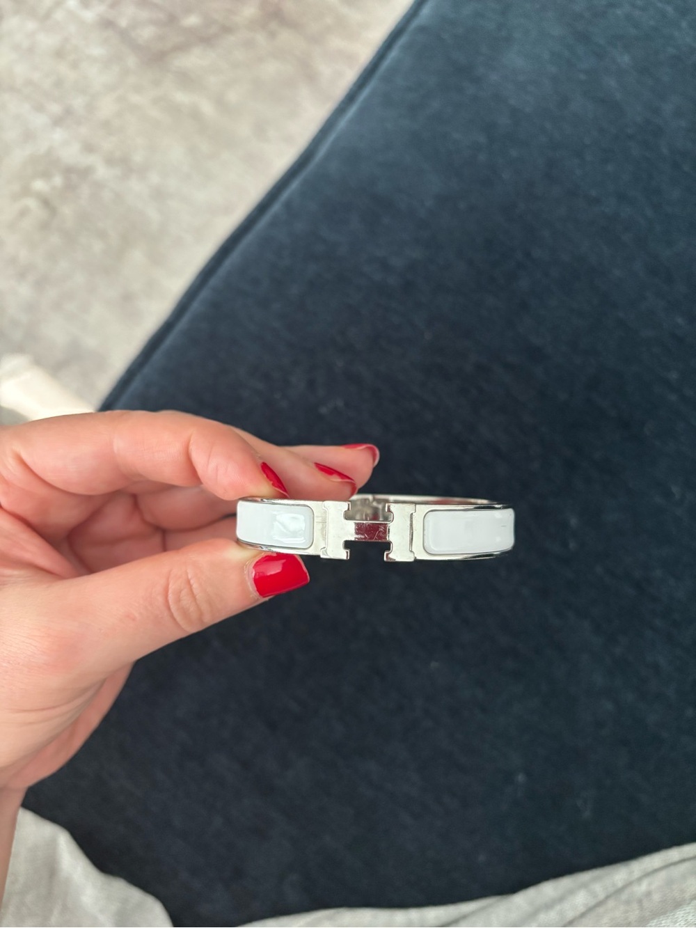 Hermes White Enamel H Bracelet with Silver Hardware